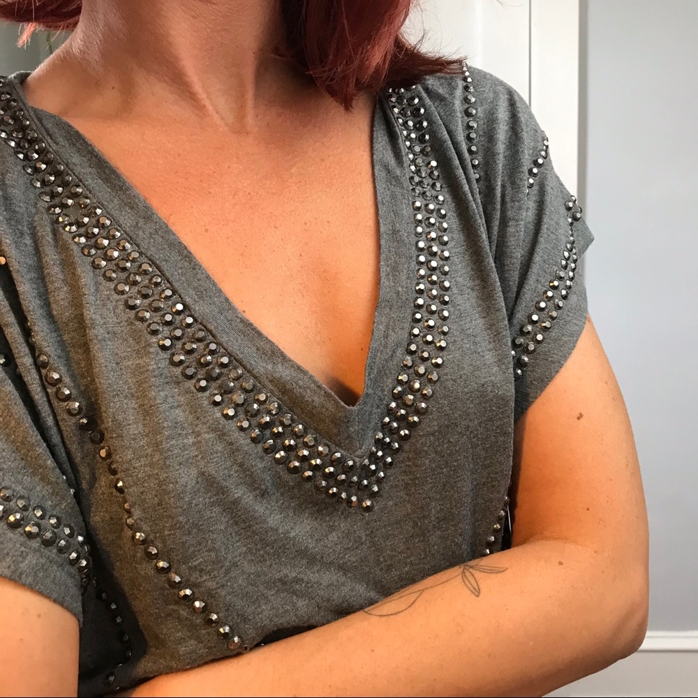 Haute Hippie Grey Embellished Studded Shirt Top - Picture 7 of 8
